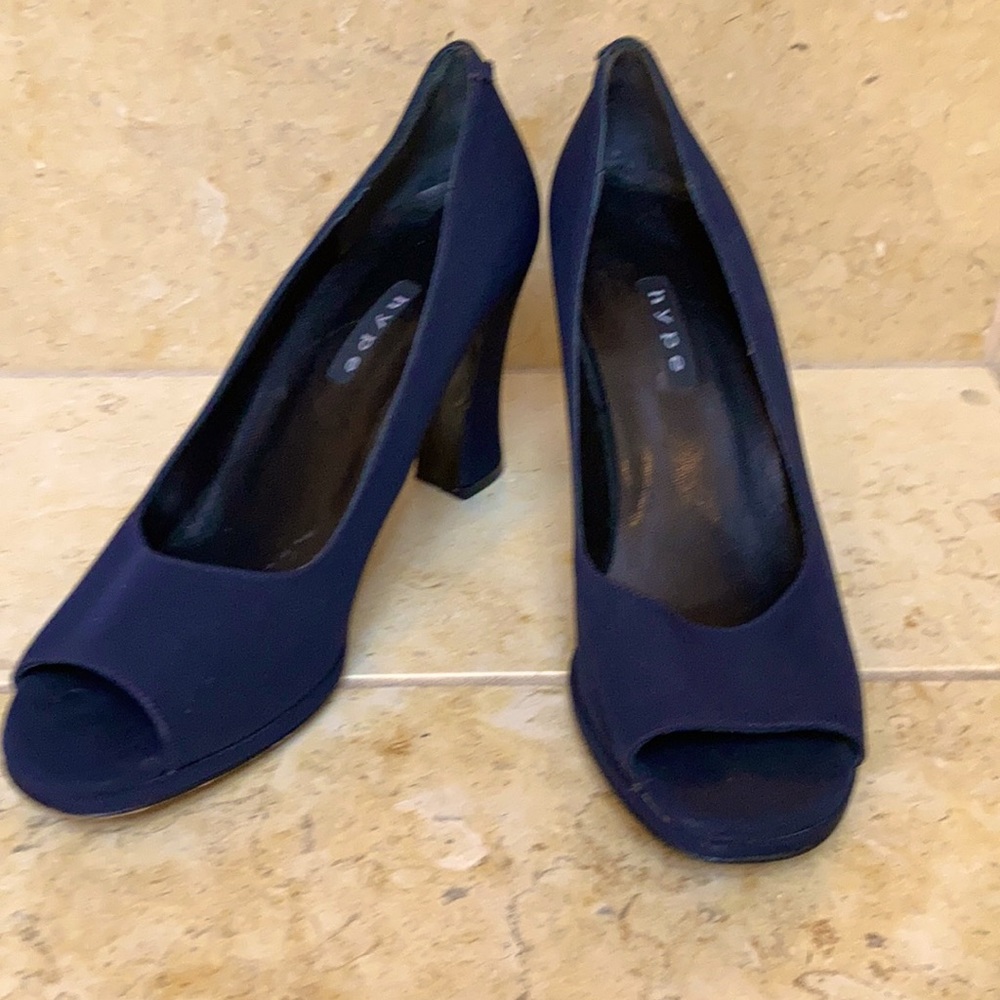 Hype Navy Open Toe Heels